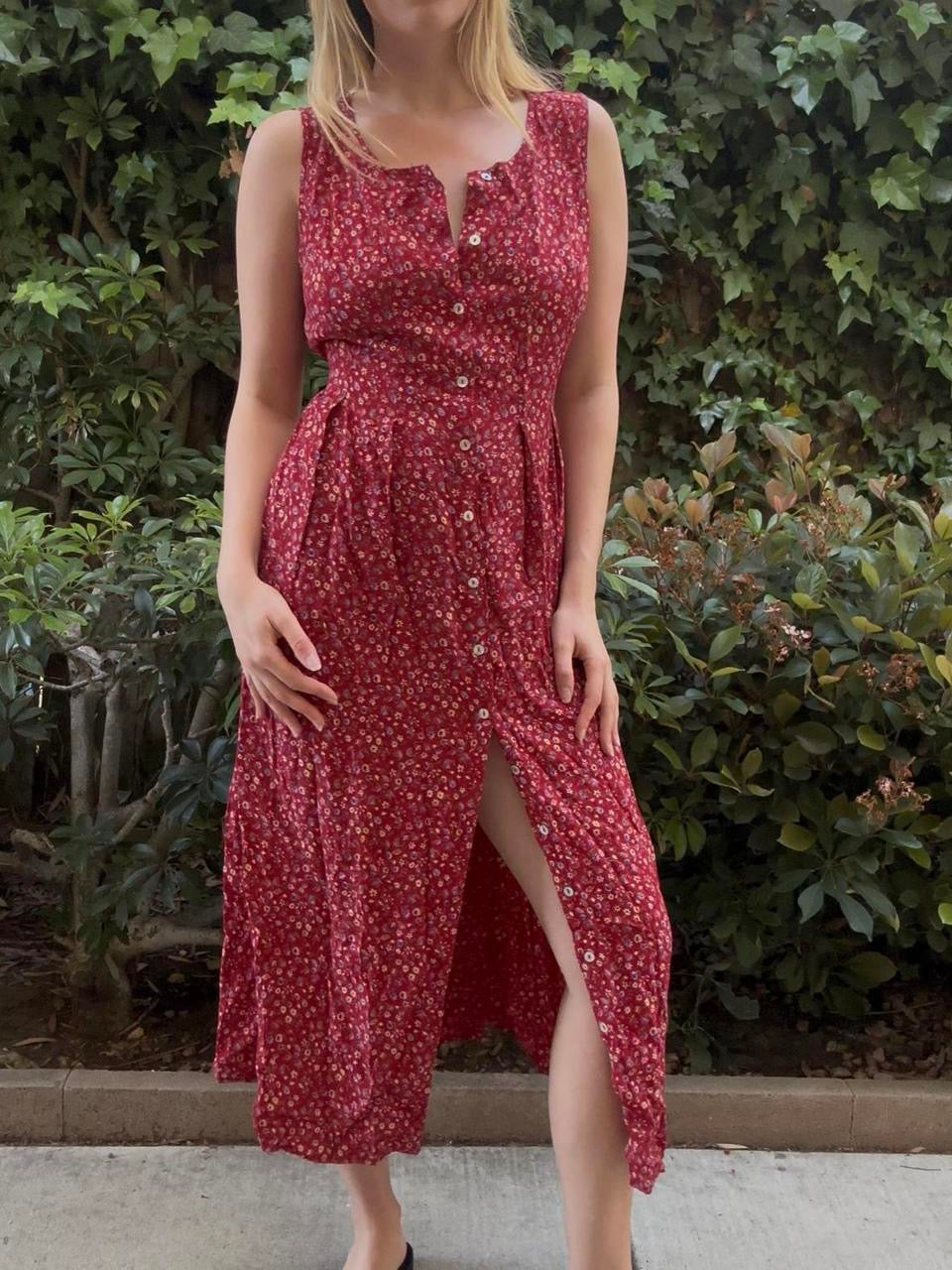 Vintage Red Floral Maxi Dress