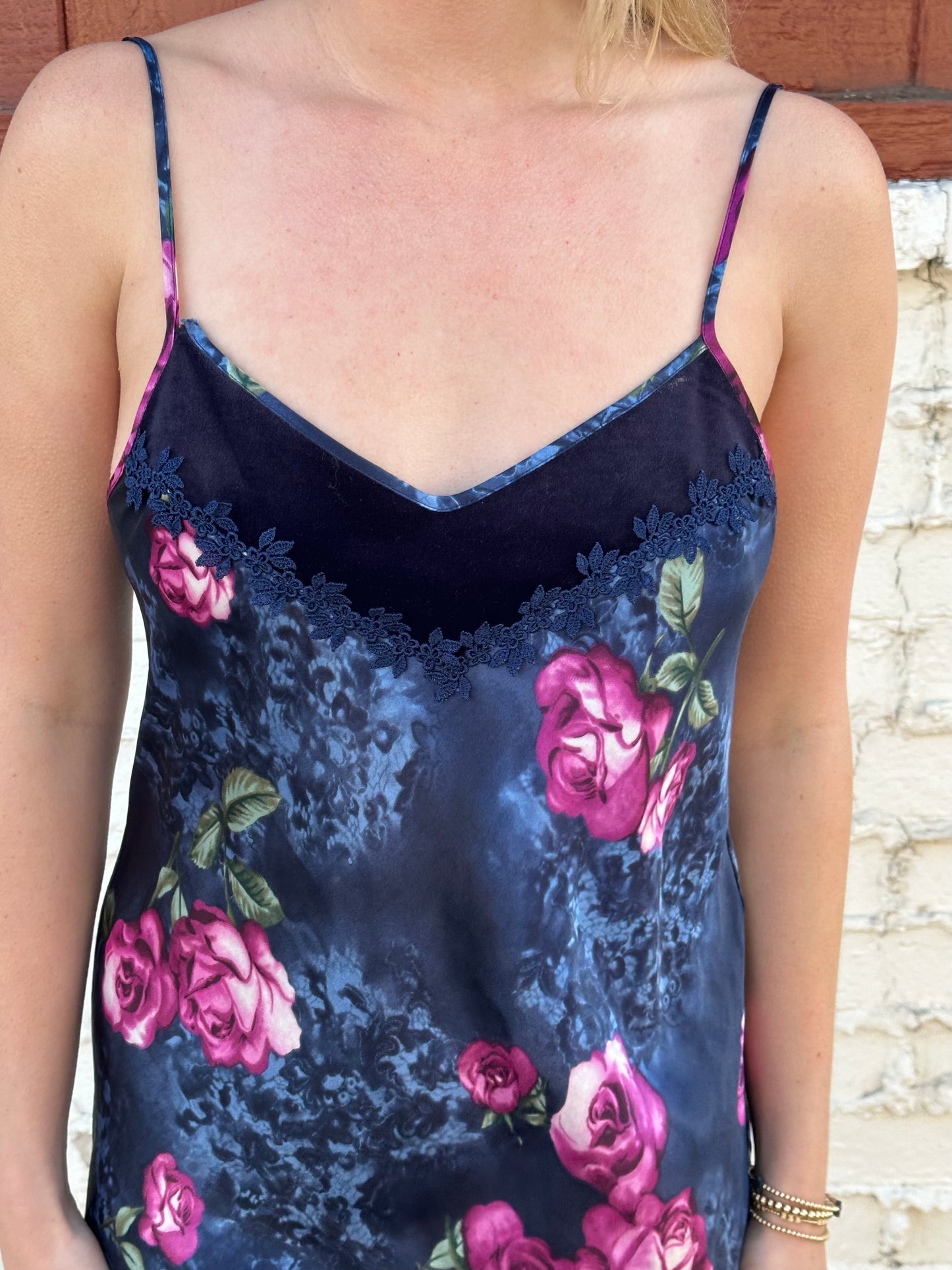 Vintage Navy Floral Maxi Slip Dress