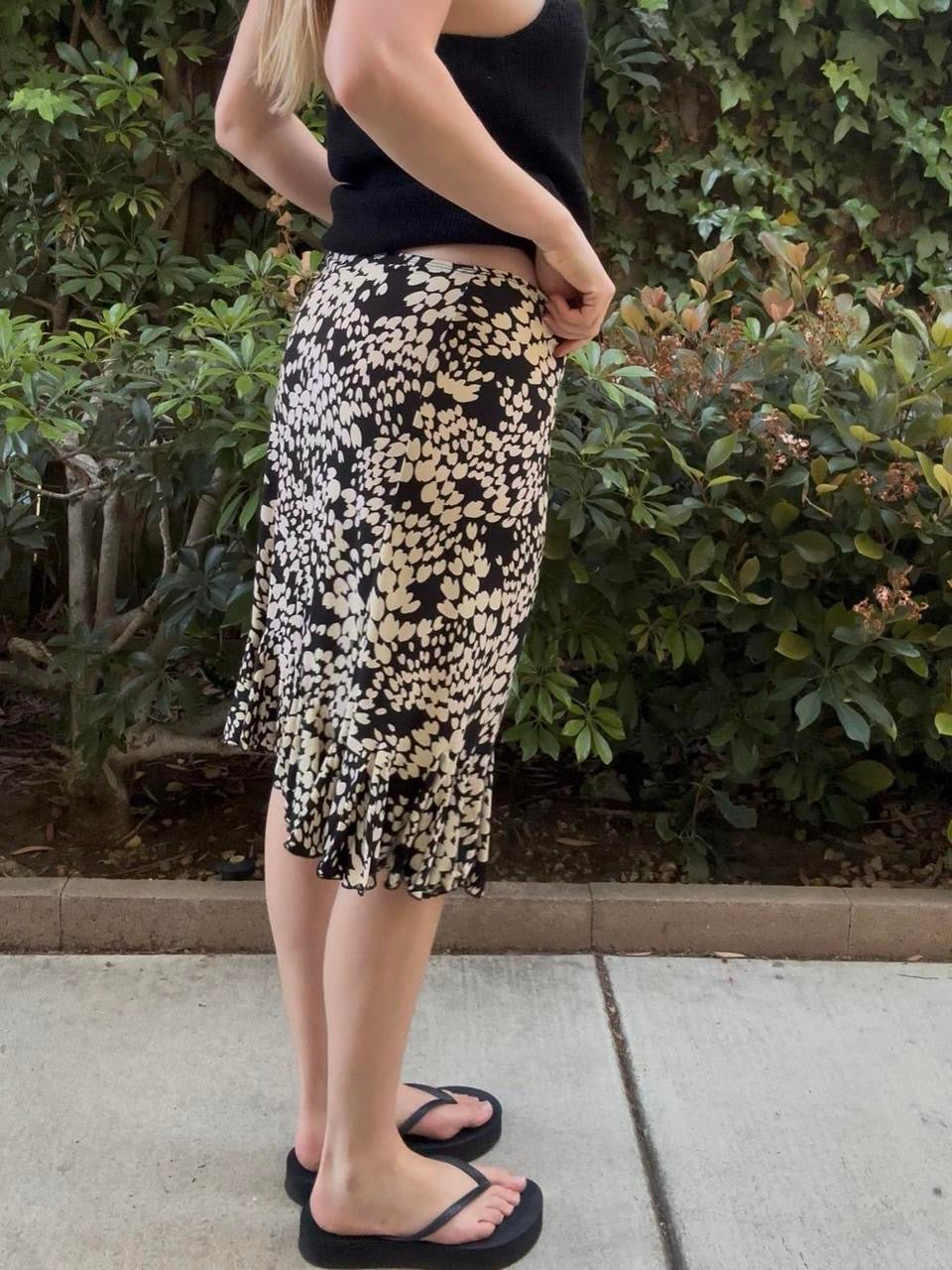 Y2k Black and White Floral Midi Skirt