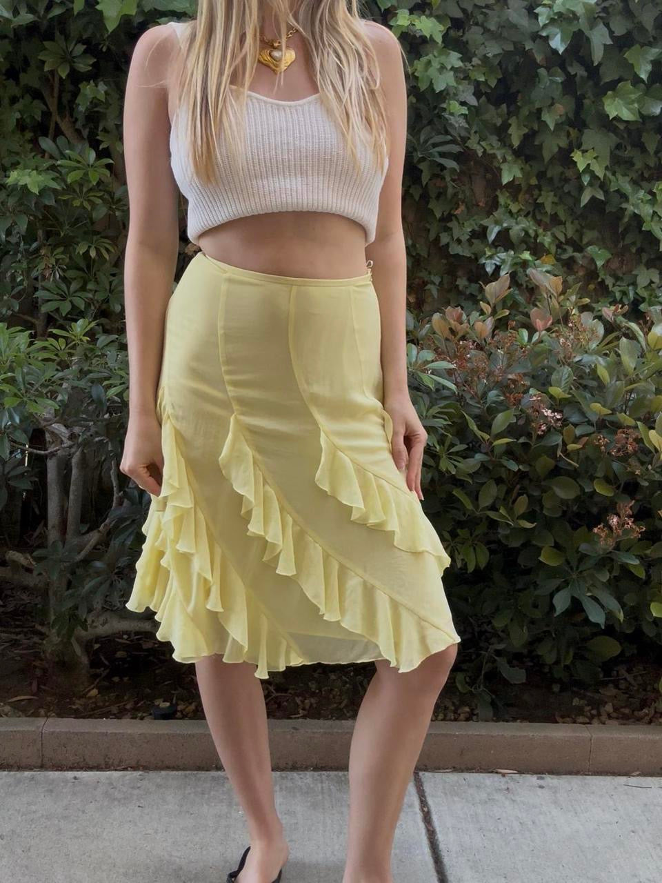 Yellow Ruffle Midi Skirt