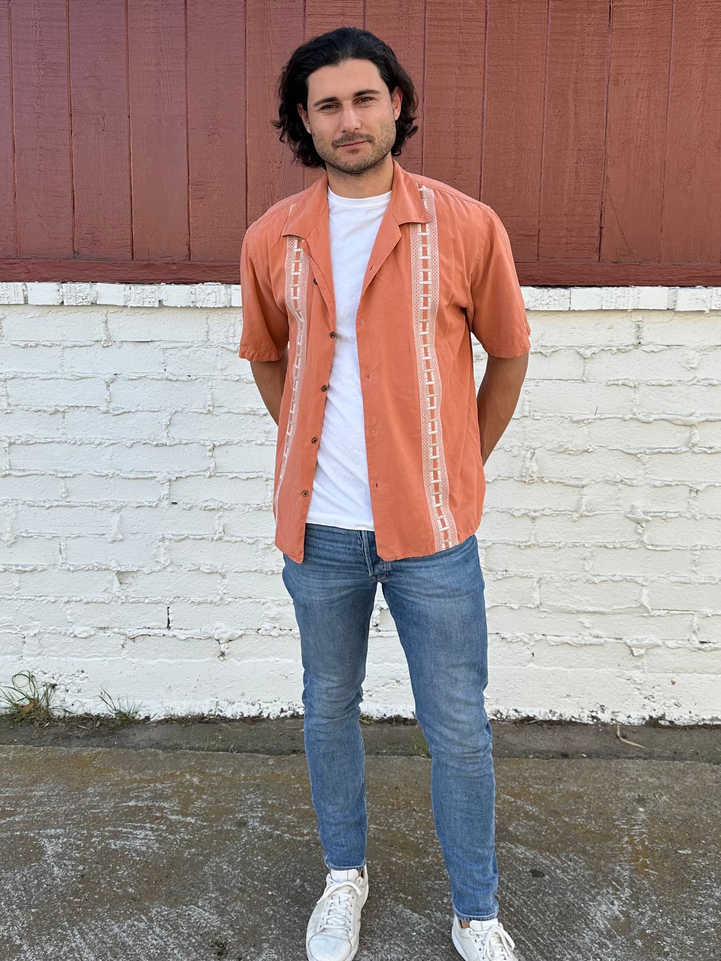 Orange Silk Mens Button Down