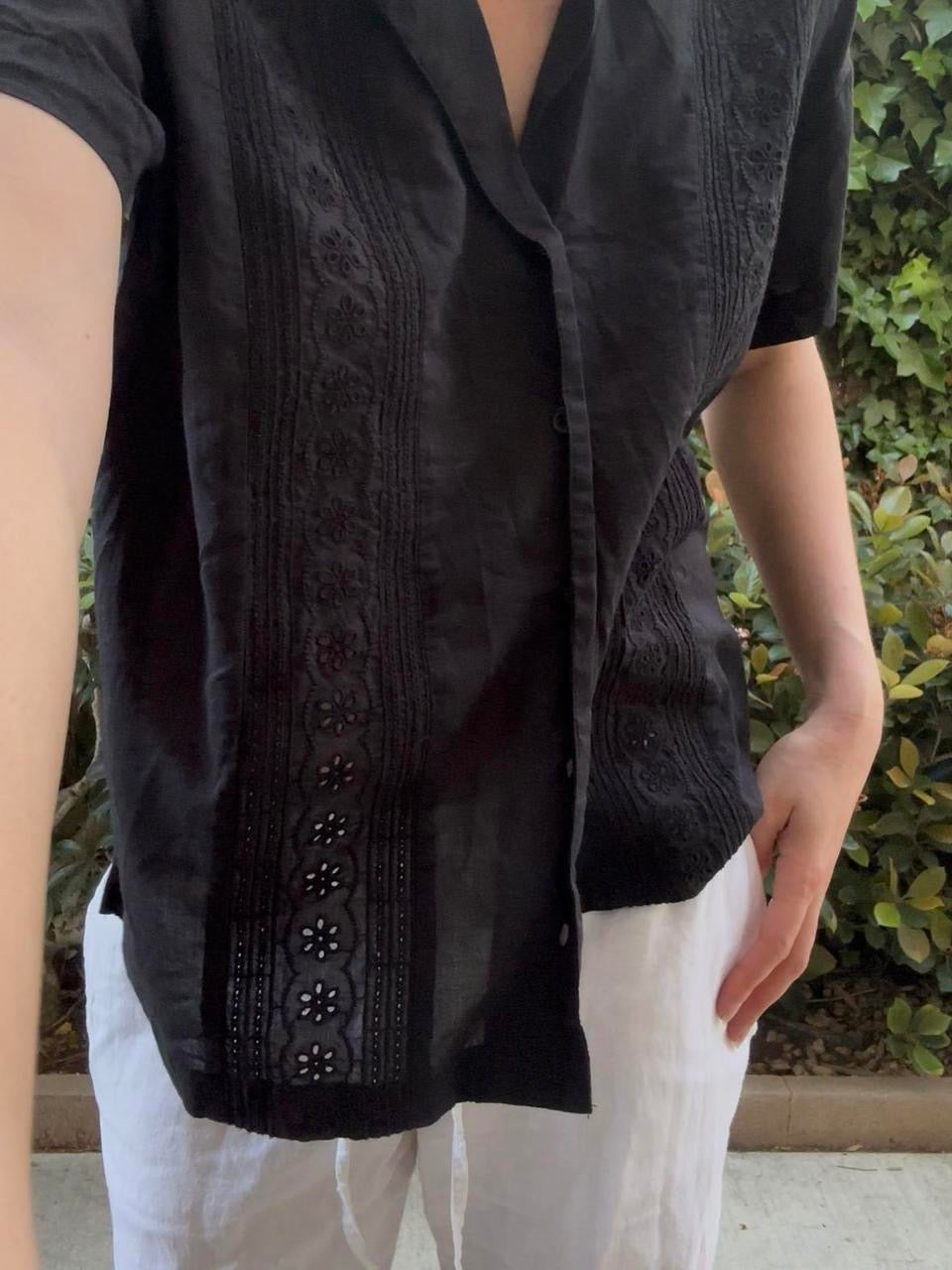 Madewell Black Eyelet Button Down Shirt