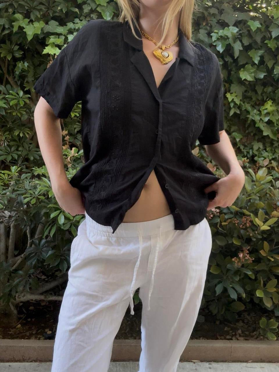 Madewell Black Eyelet Button Down Shirt