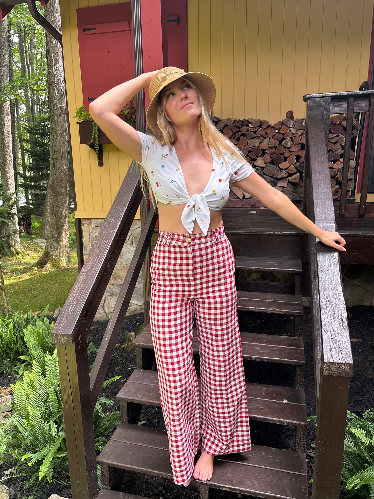 White Floral Tie Top