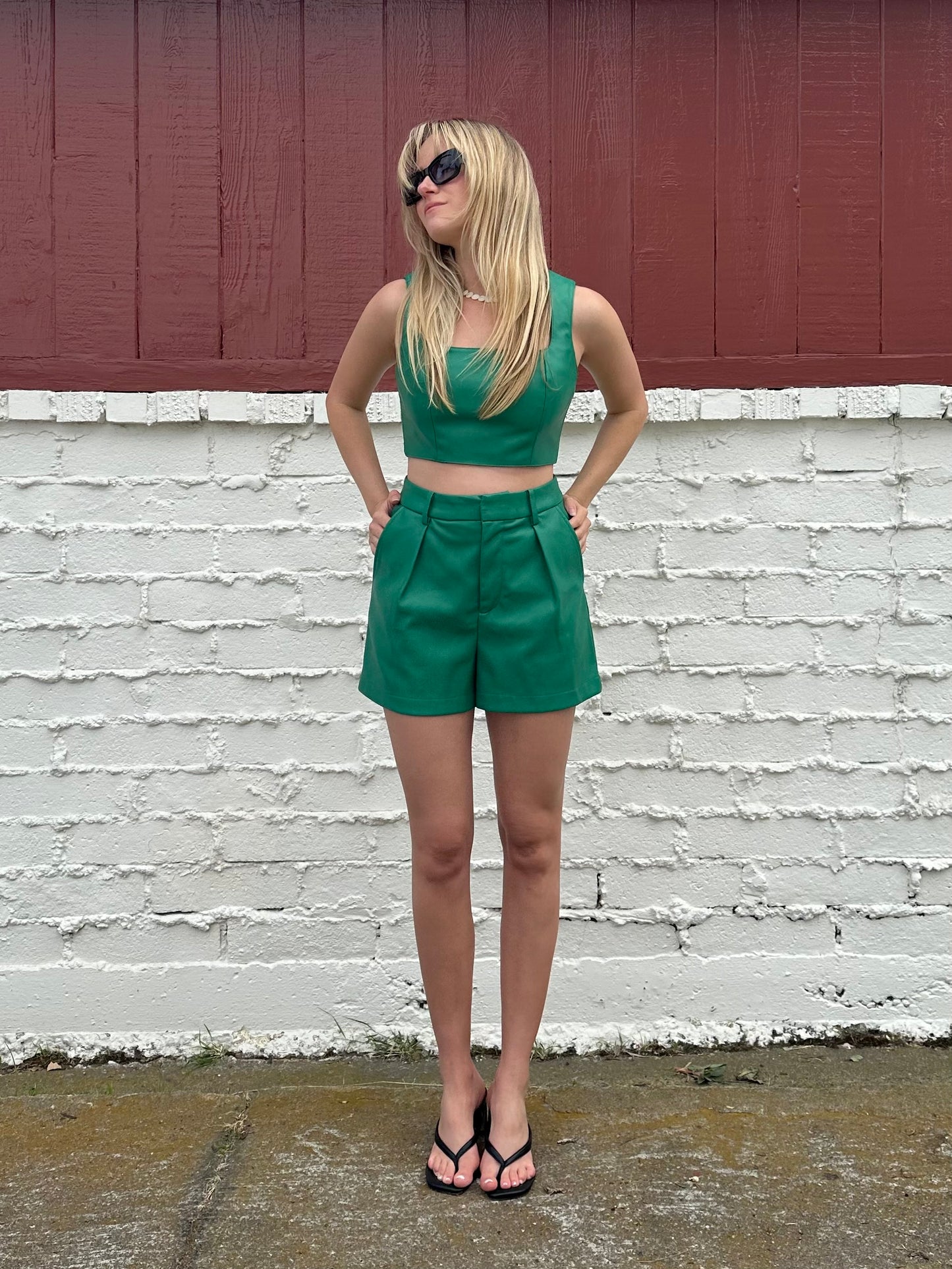 7 for All Mankind Faux Green Leather Set