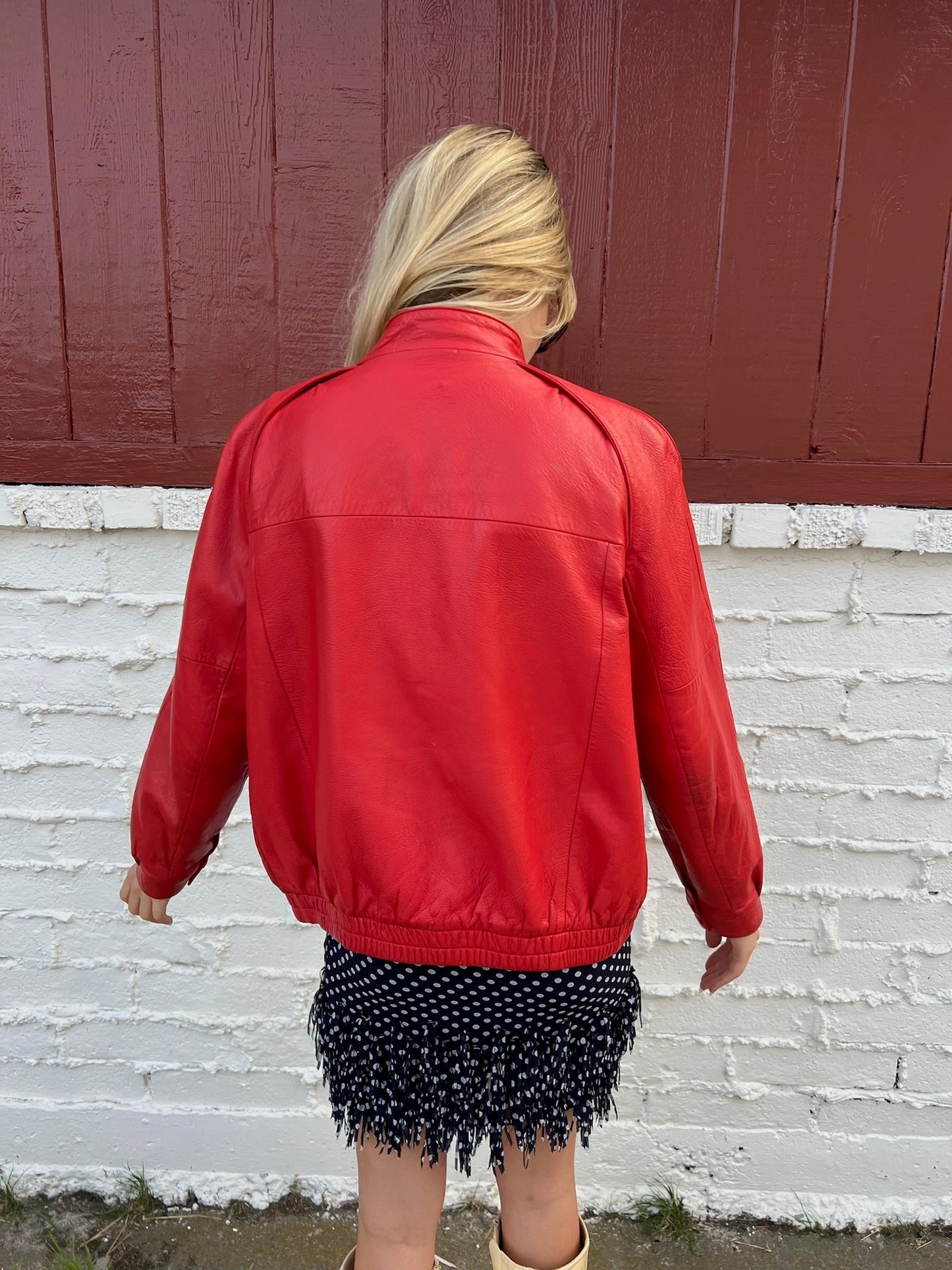 Vintage Cherry Red Leather Jacket