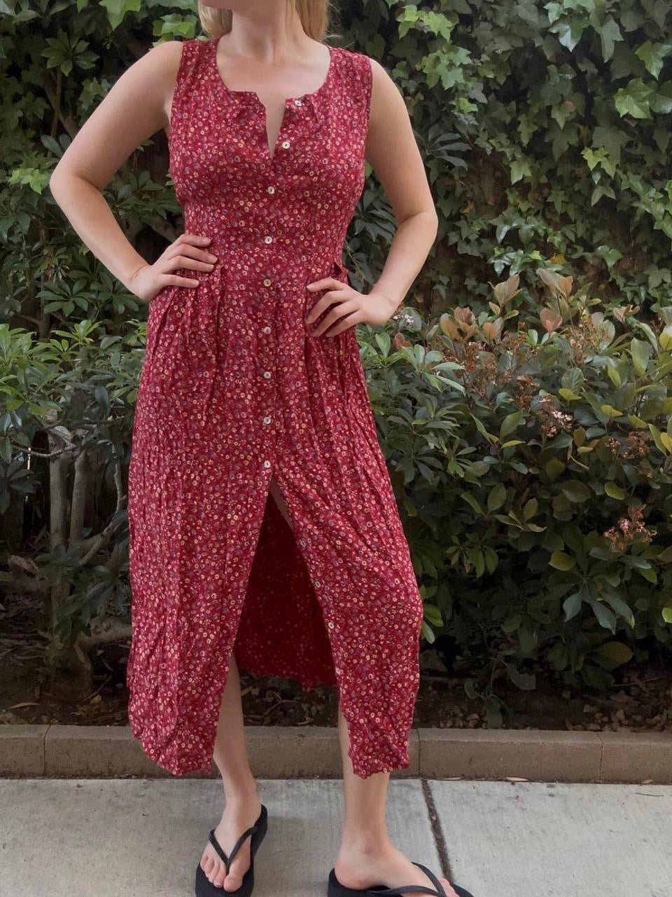 Vintage Red Floral Maxi Dress