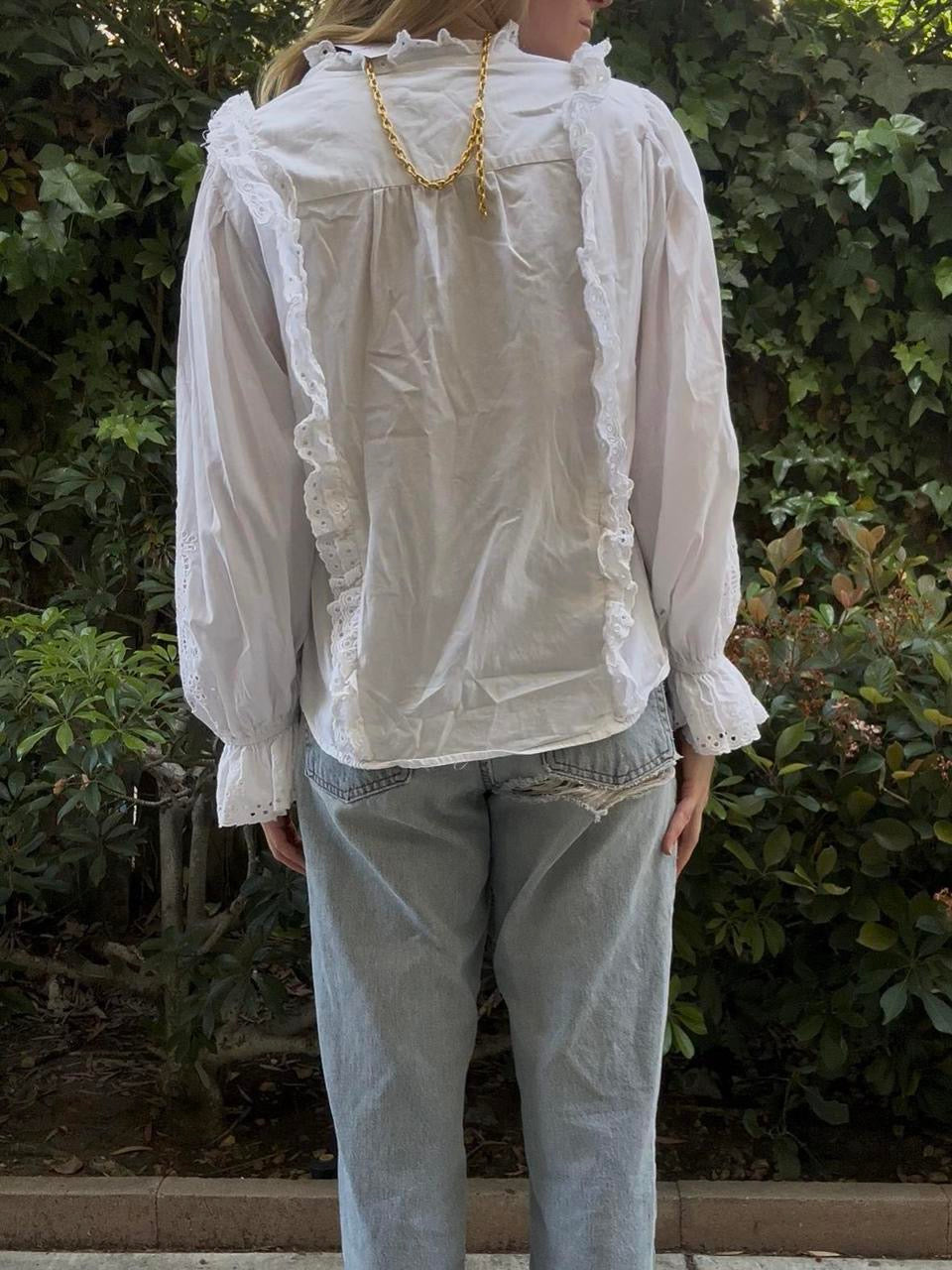 White Eyelet Ruffle Sleeve Blouse