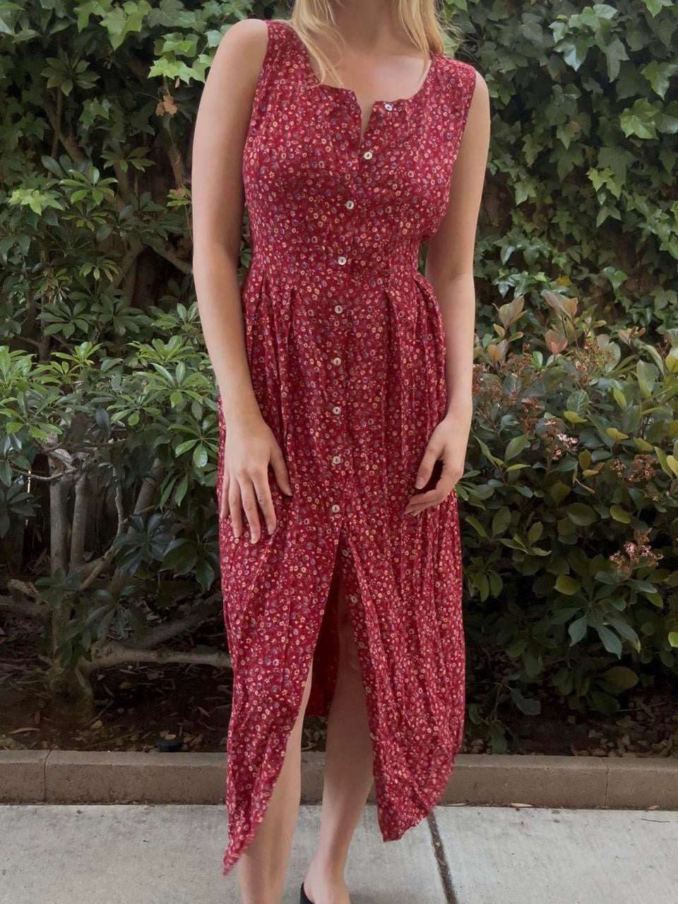 Vintage Red Floral Maxi Dress