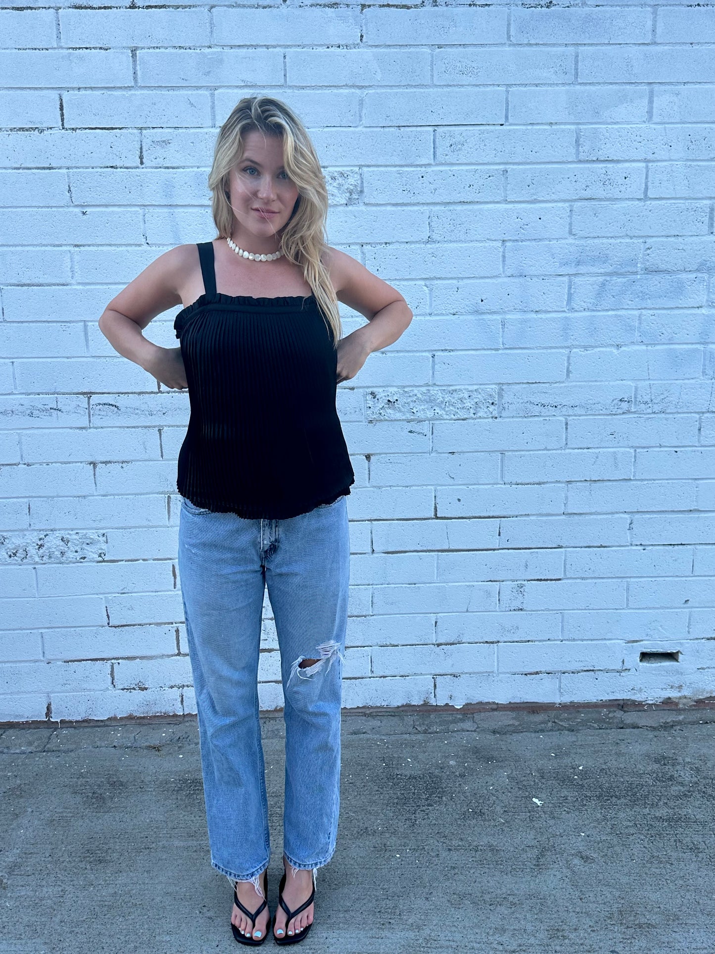 Black Pleated Tank Top