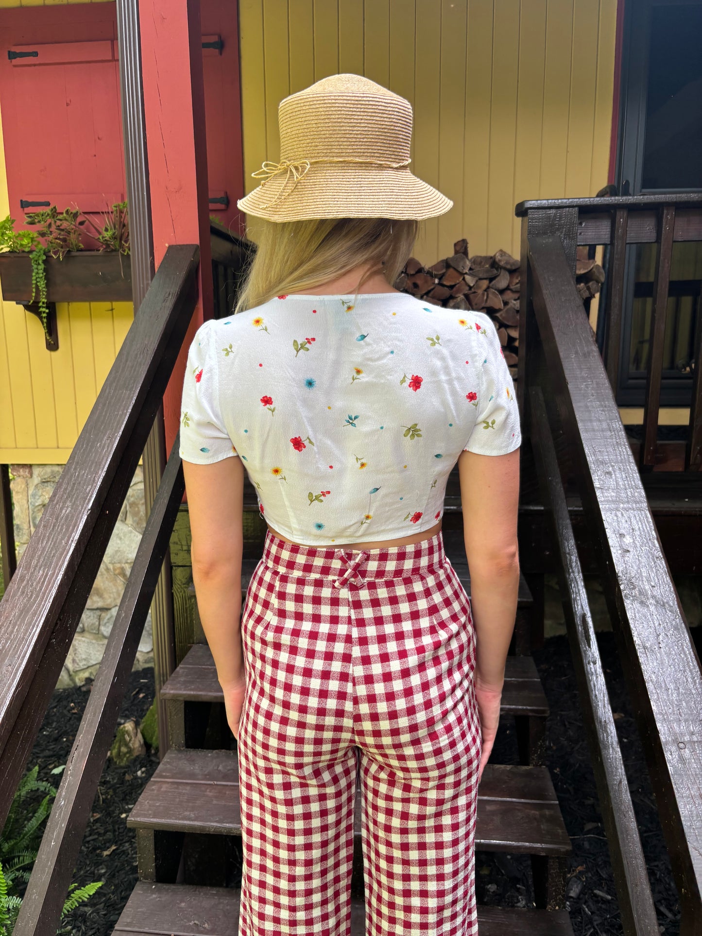 White Floral Tie Top