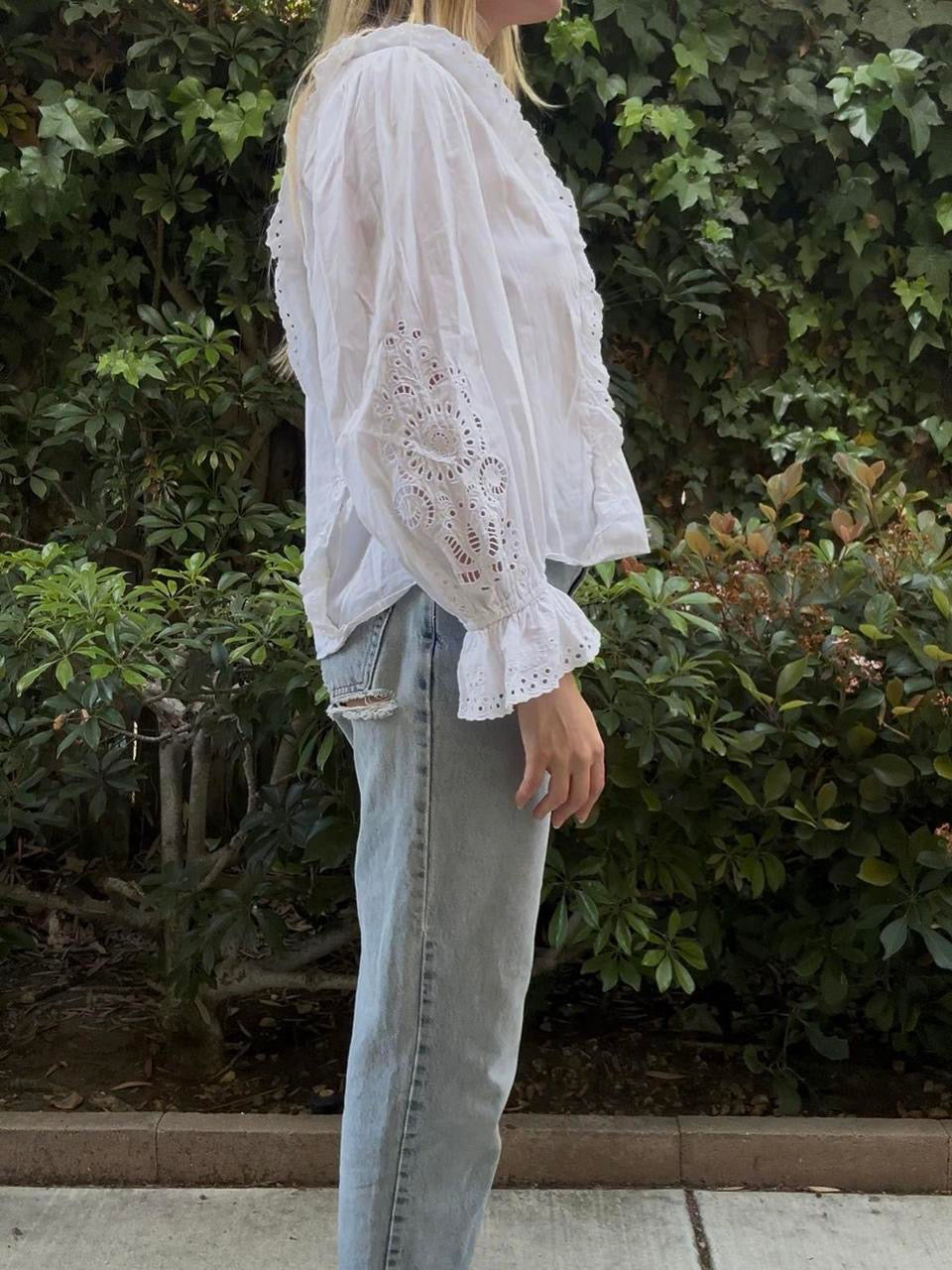 White Eyelet Ruffle Sleeve Blouse