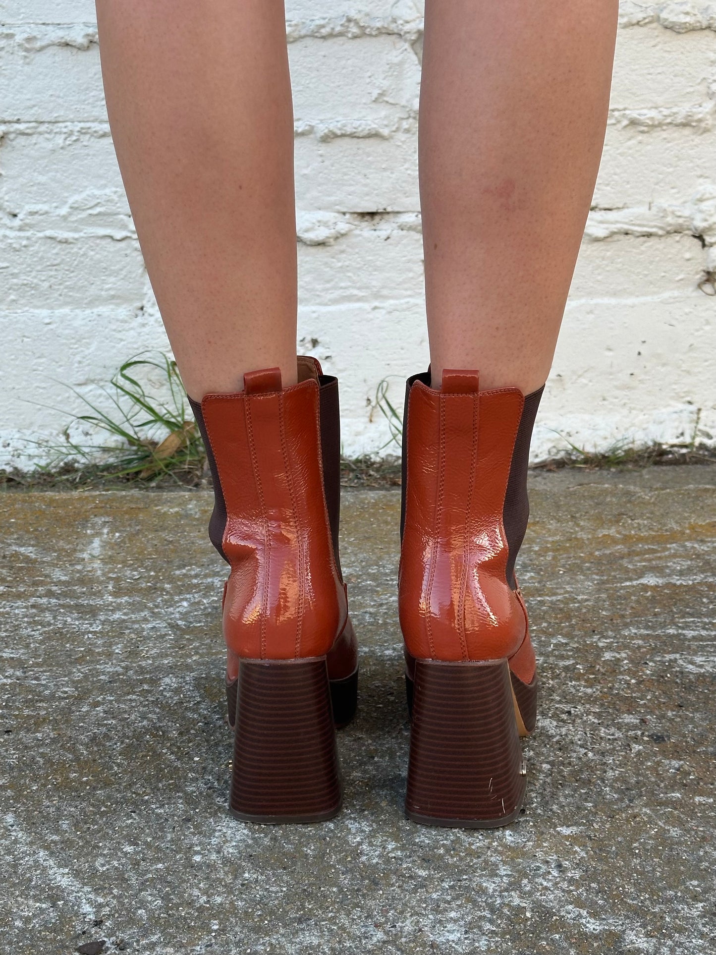 Sam Edelman Orange Patent Leather Booties