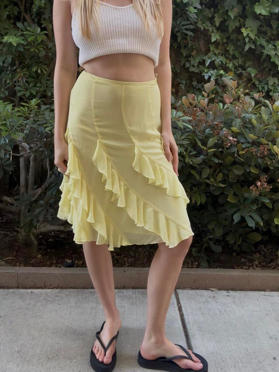 Yellow Ruffle Midi Skirt
