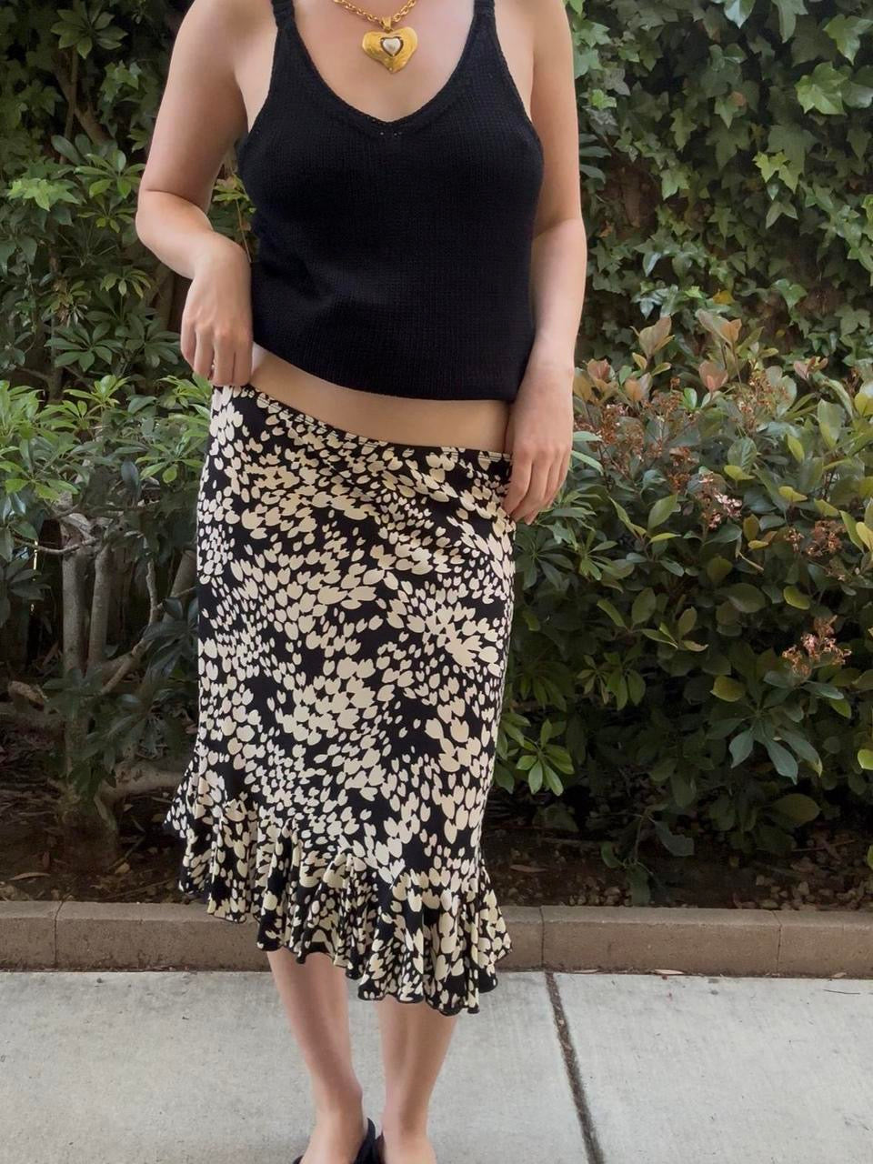 Y2k Black and White Floral Midi Skirt