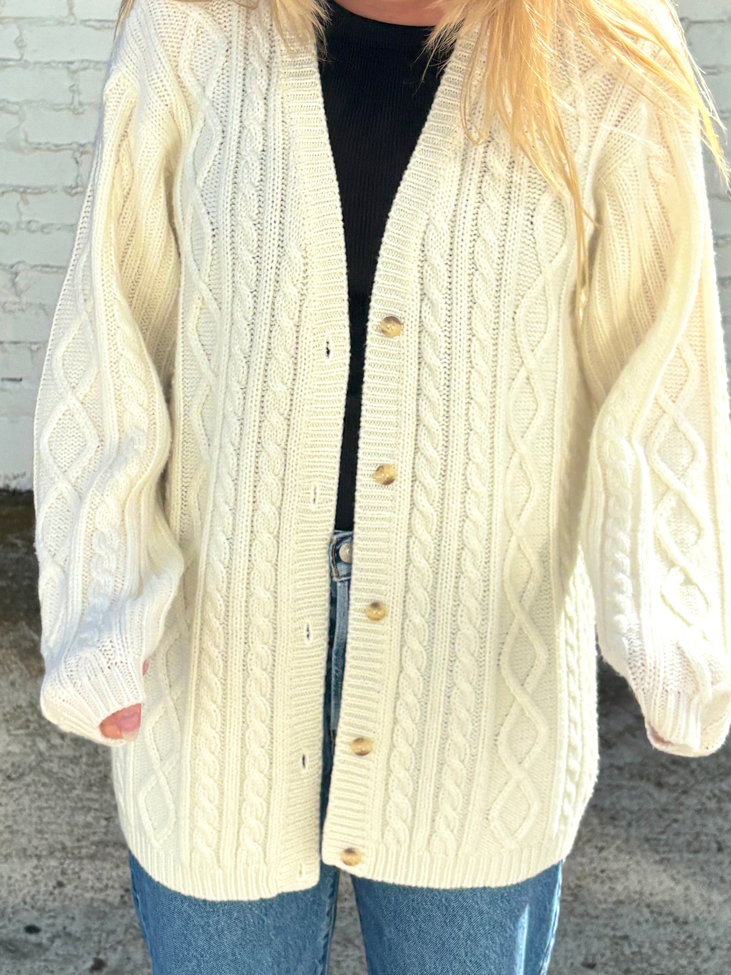 Vintage Cream Cable Knit Cardigan