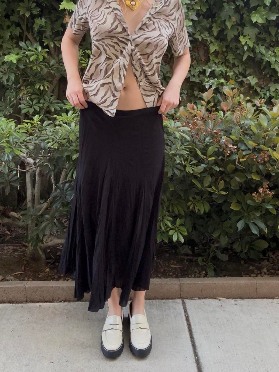 Vintage Black Flowy Maxi Skirt