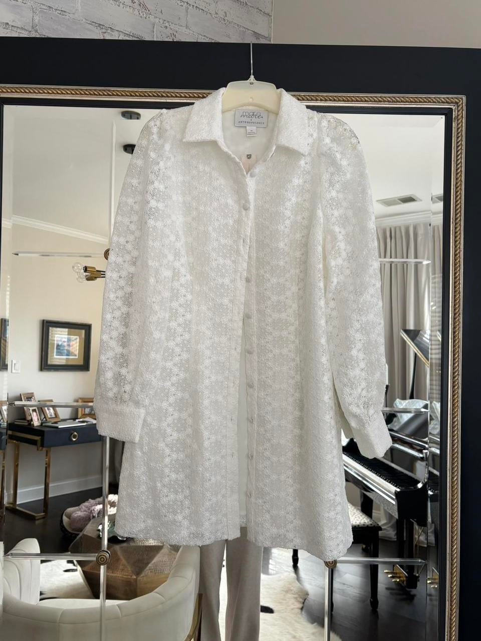 White Anthropologie Lace Button Down Dress to la mer vintage White Anthropologie Lace Button Down Dress to la mer vintage