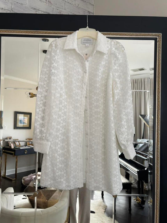 White Anthropologie Lace Button Down Dress