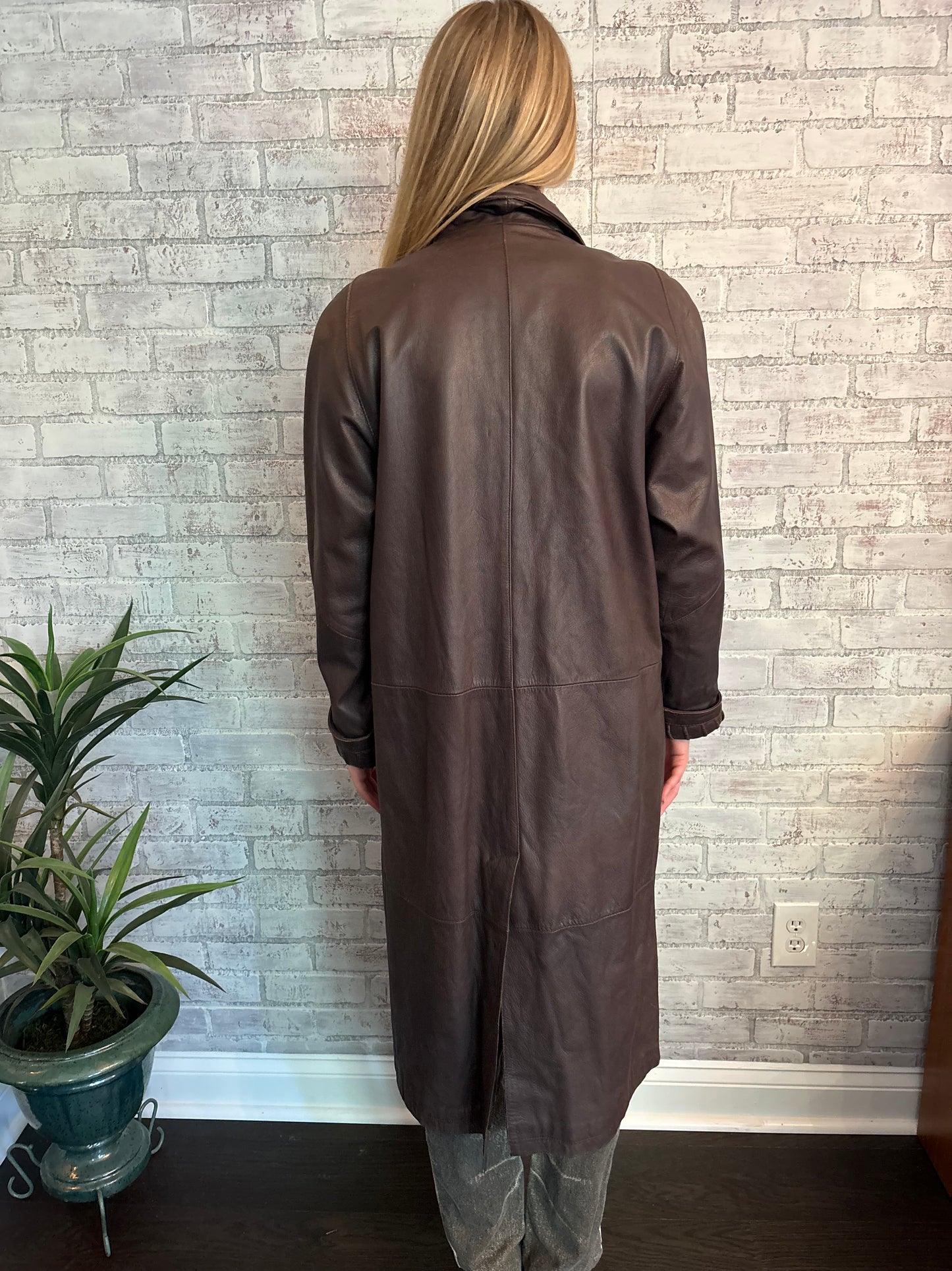 Vintage 90s Brown Leather Trench Coat