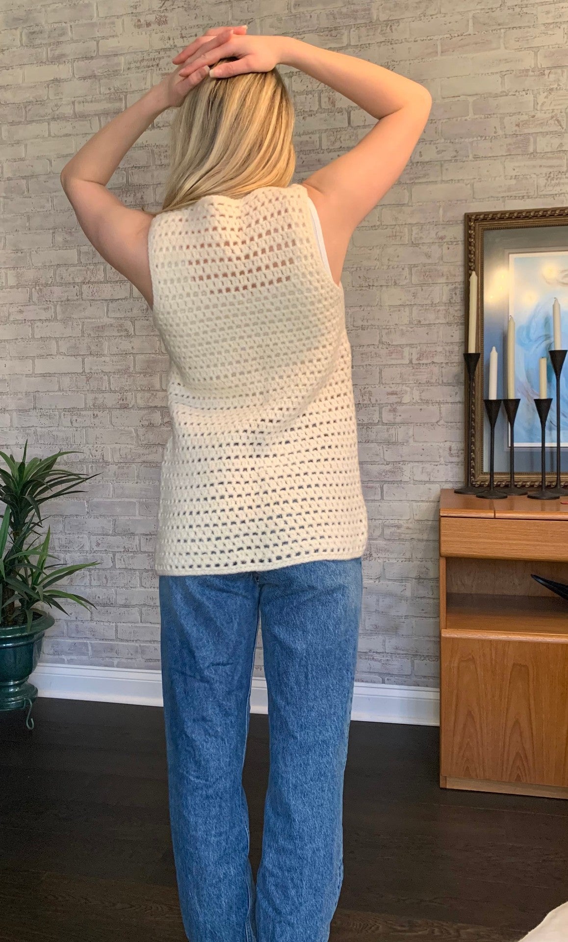 1970s Cream Crochet Sweater Vest