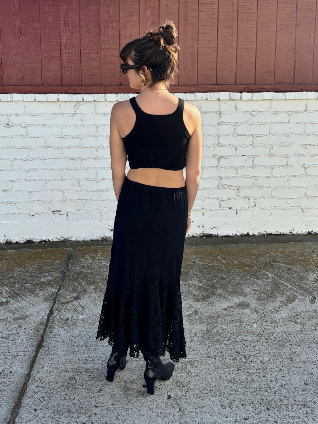 Black Midi Lace Hem Skirt