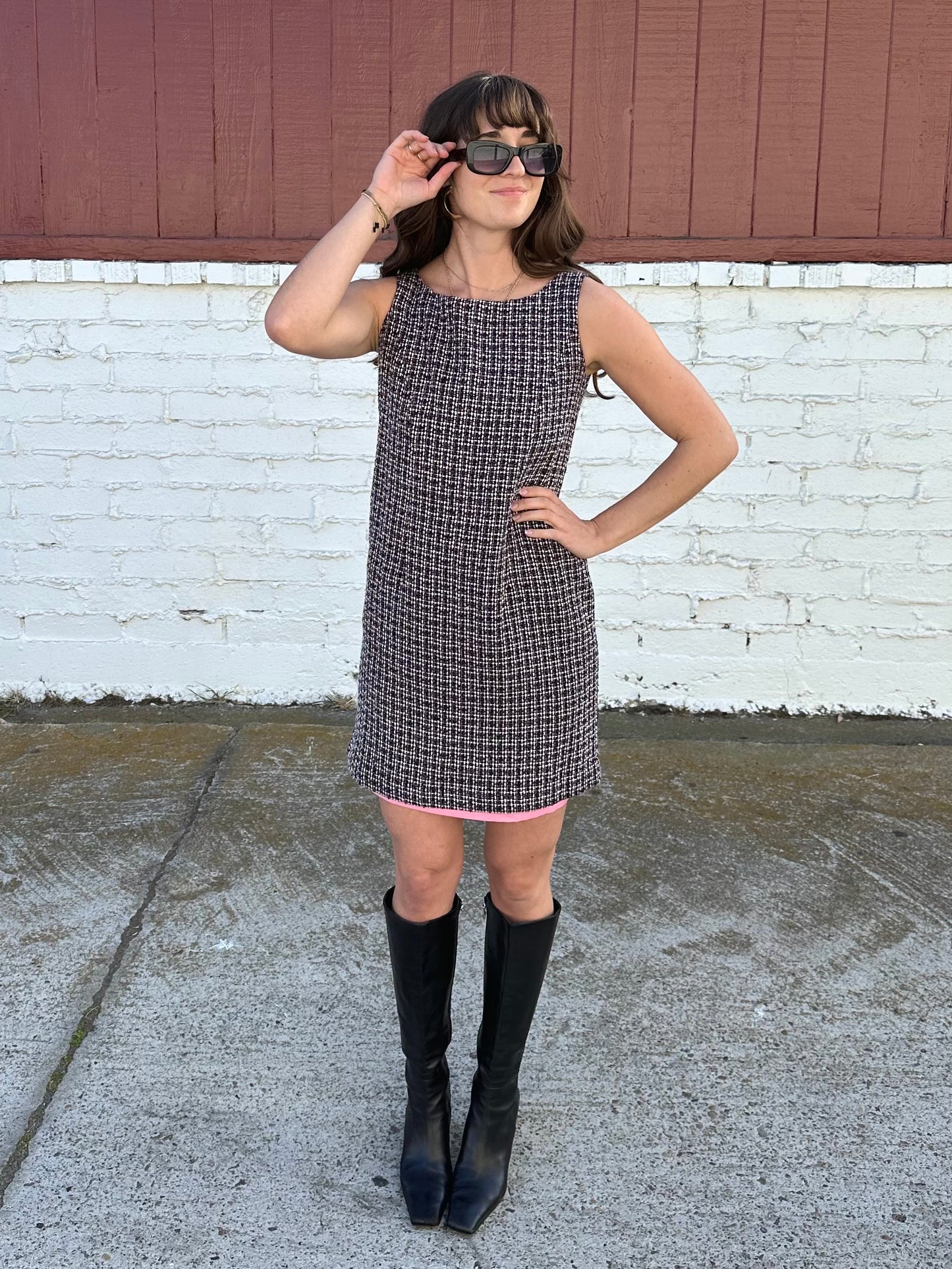 Vintage Black and Pink Tweed Dress