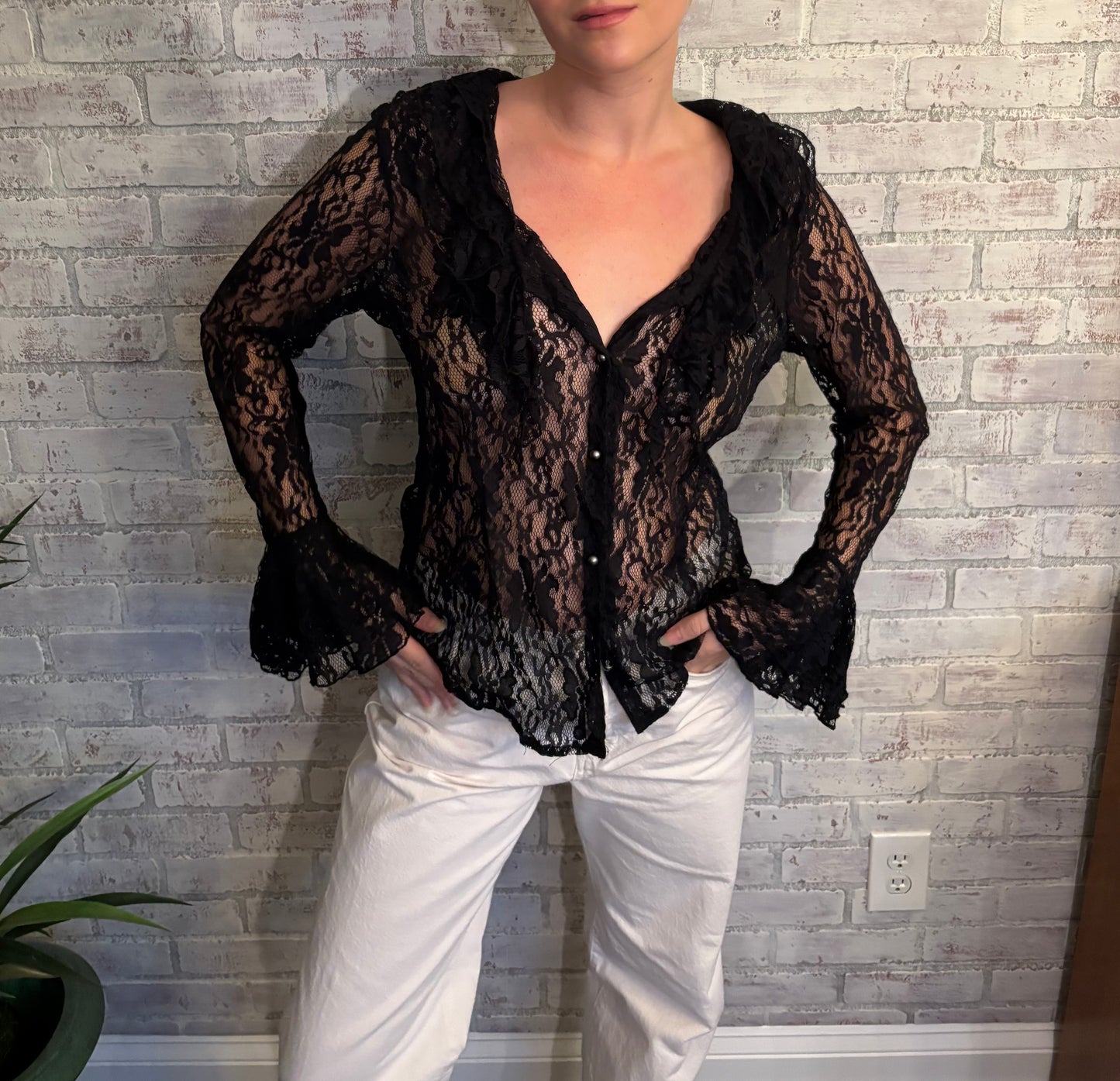 Vintage Sheer Black Lace Top