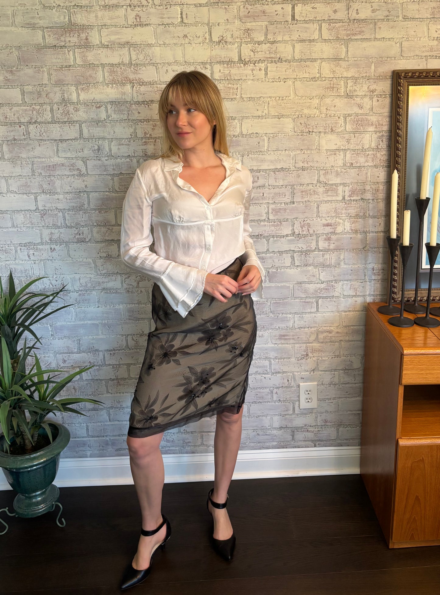 Vintage 90s Silk Midi Skirt