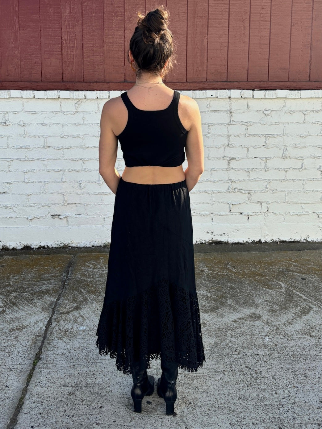 Black Midi Lace Hem Skirt