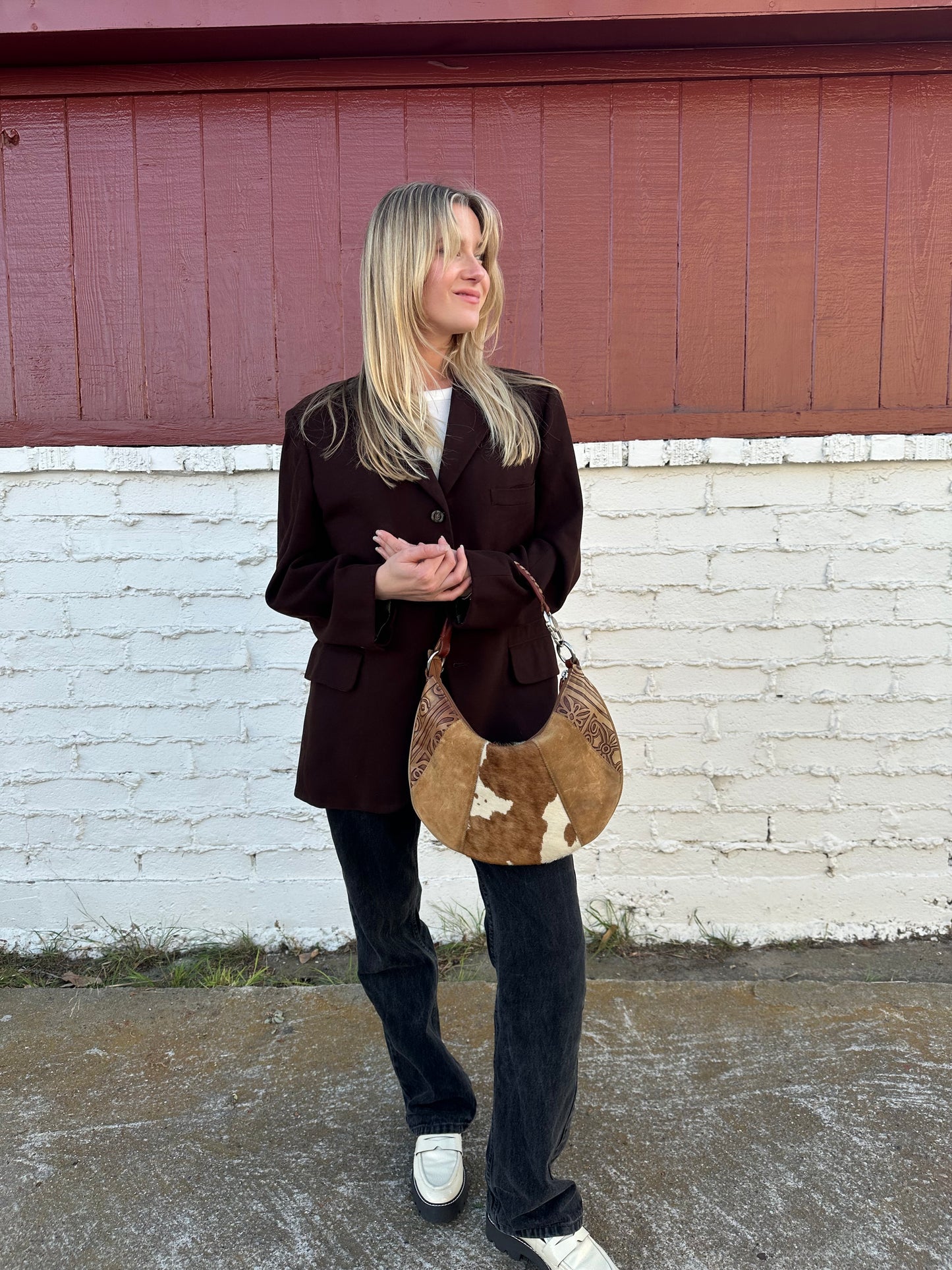Cowhide and Leather Shoulder Bag