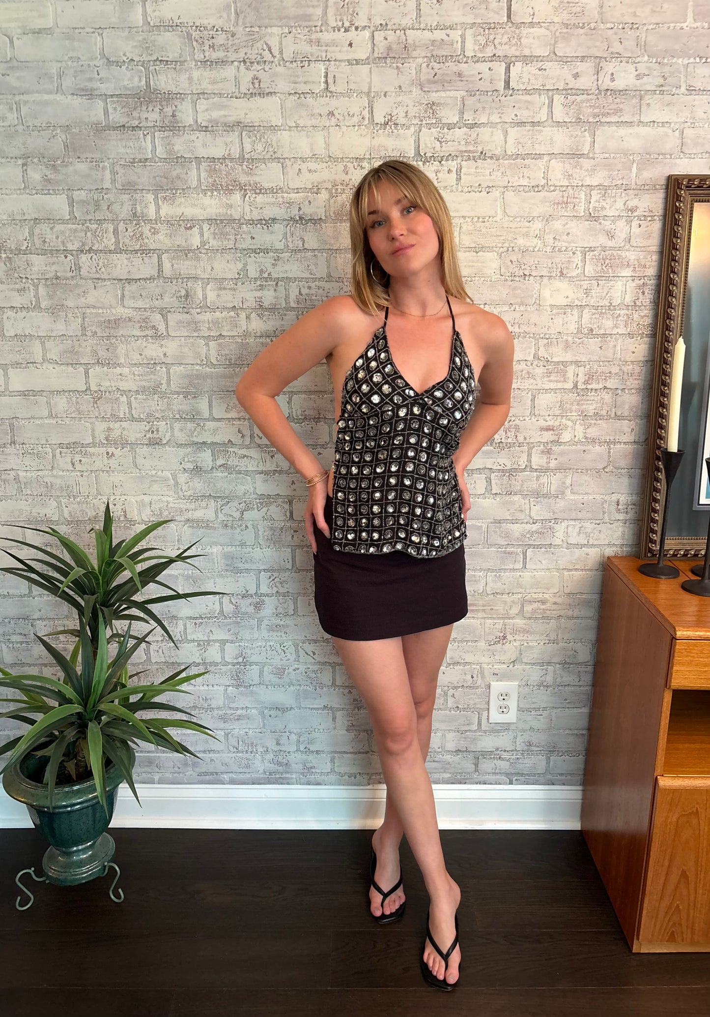 Black Sequin Halter Top