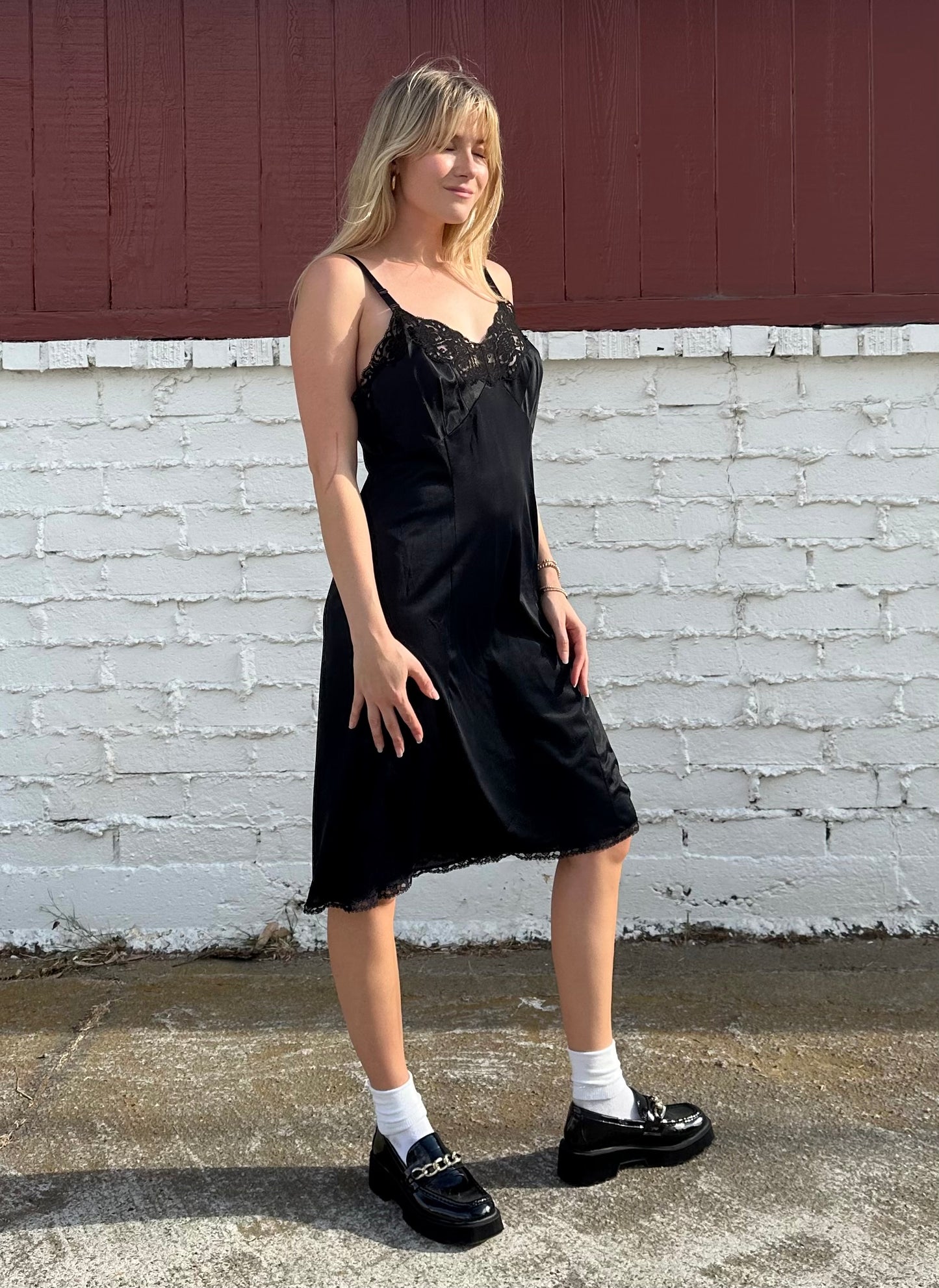 Vintage Black Midi Slip Dress