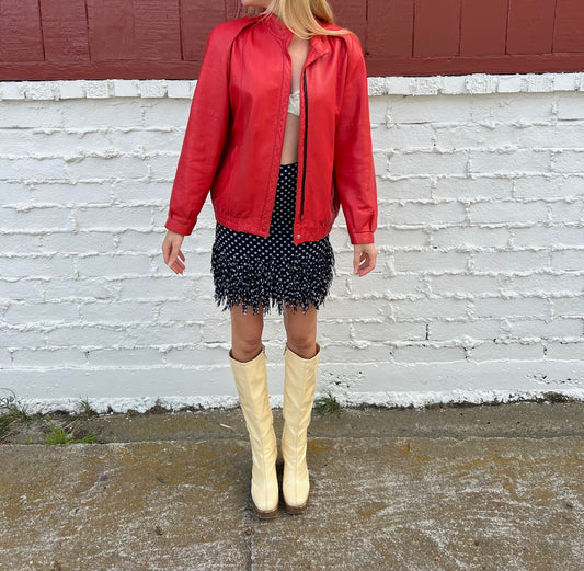 Vintage Cherry Red Leather Jacket