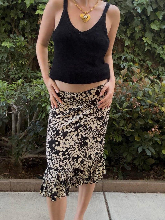 Y2k Black and White Floral Midi Skirt