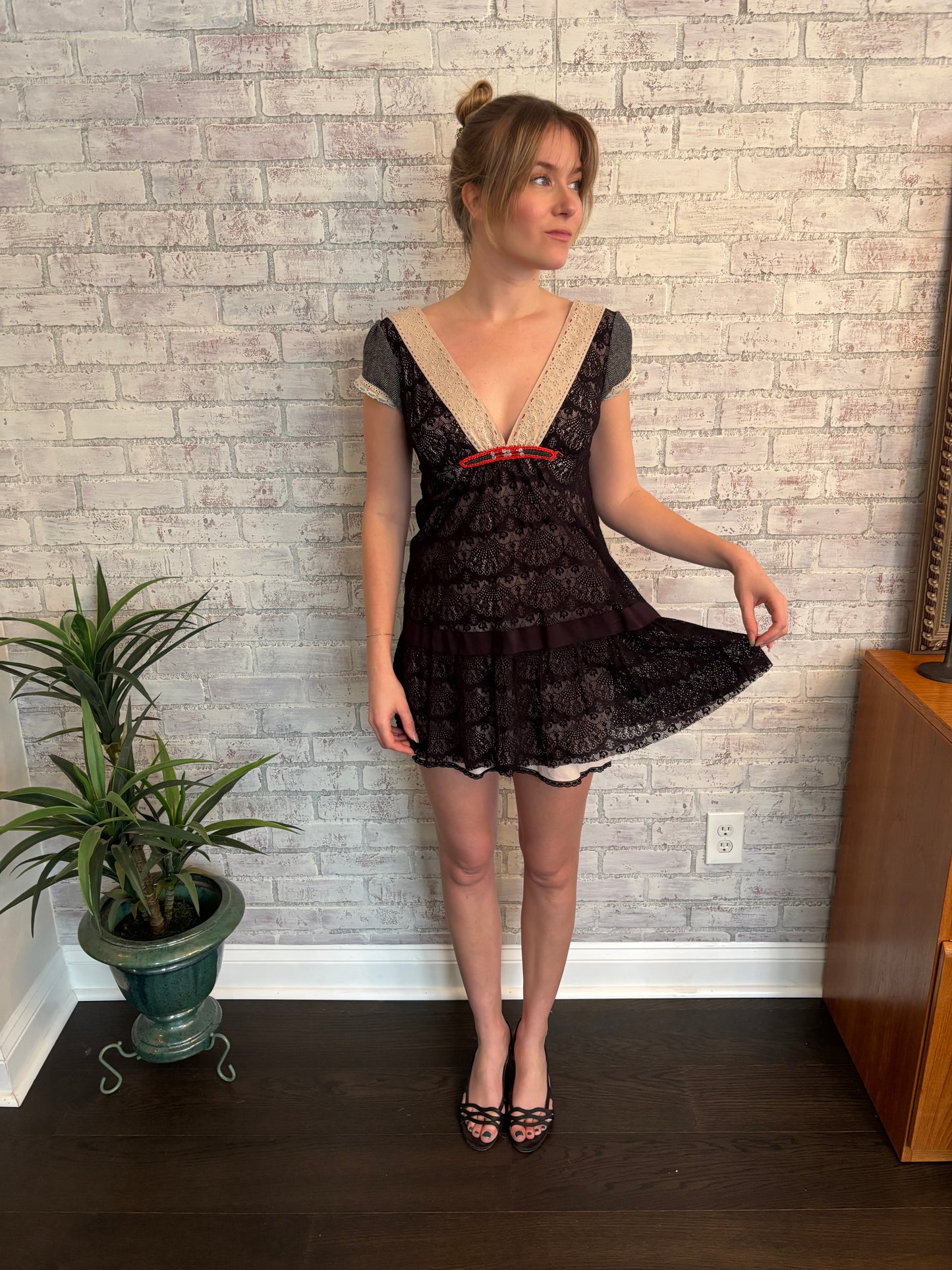 Vintage Black Lace Mini Dress