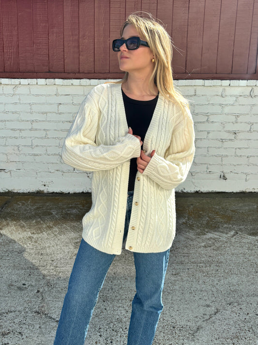 Vintage Cream Cable Knit Cardigan