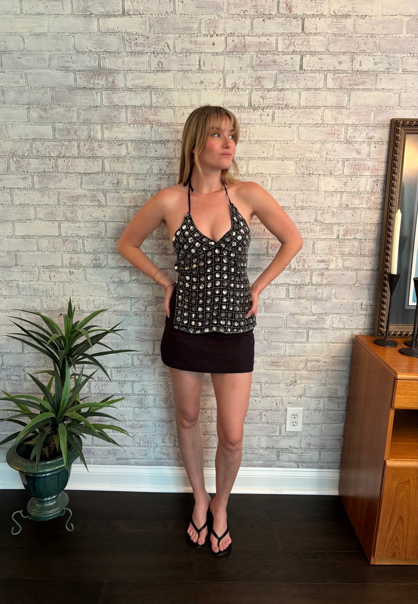 Black Sequin Halter Top