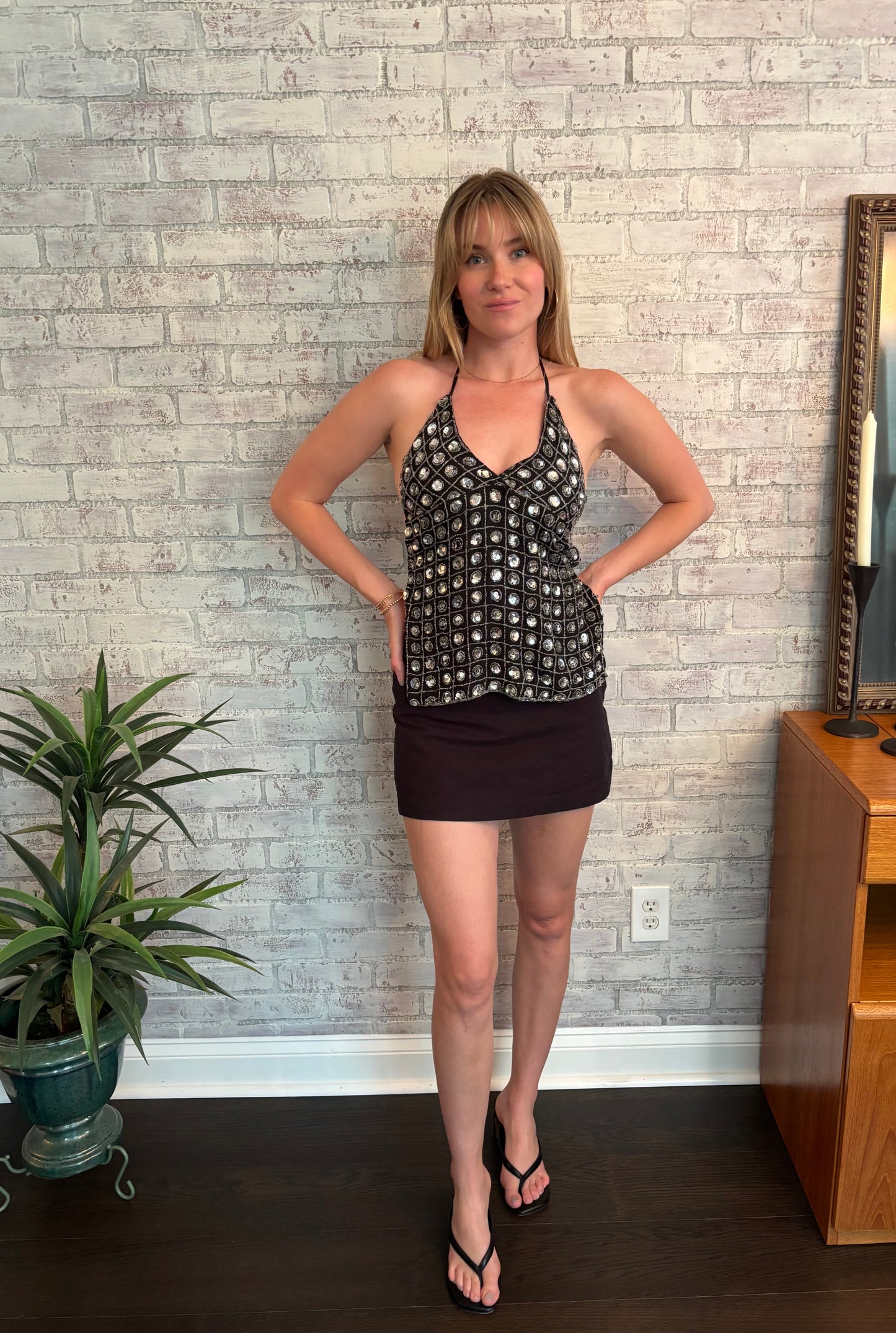 Black Sequin Halter Top