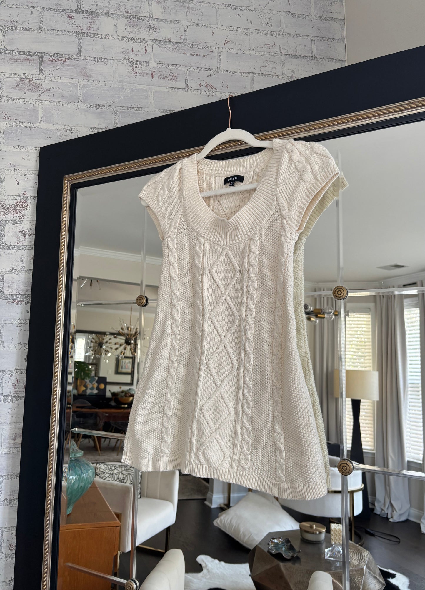 Y2k Express Cream Cable Knit Sweater Top