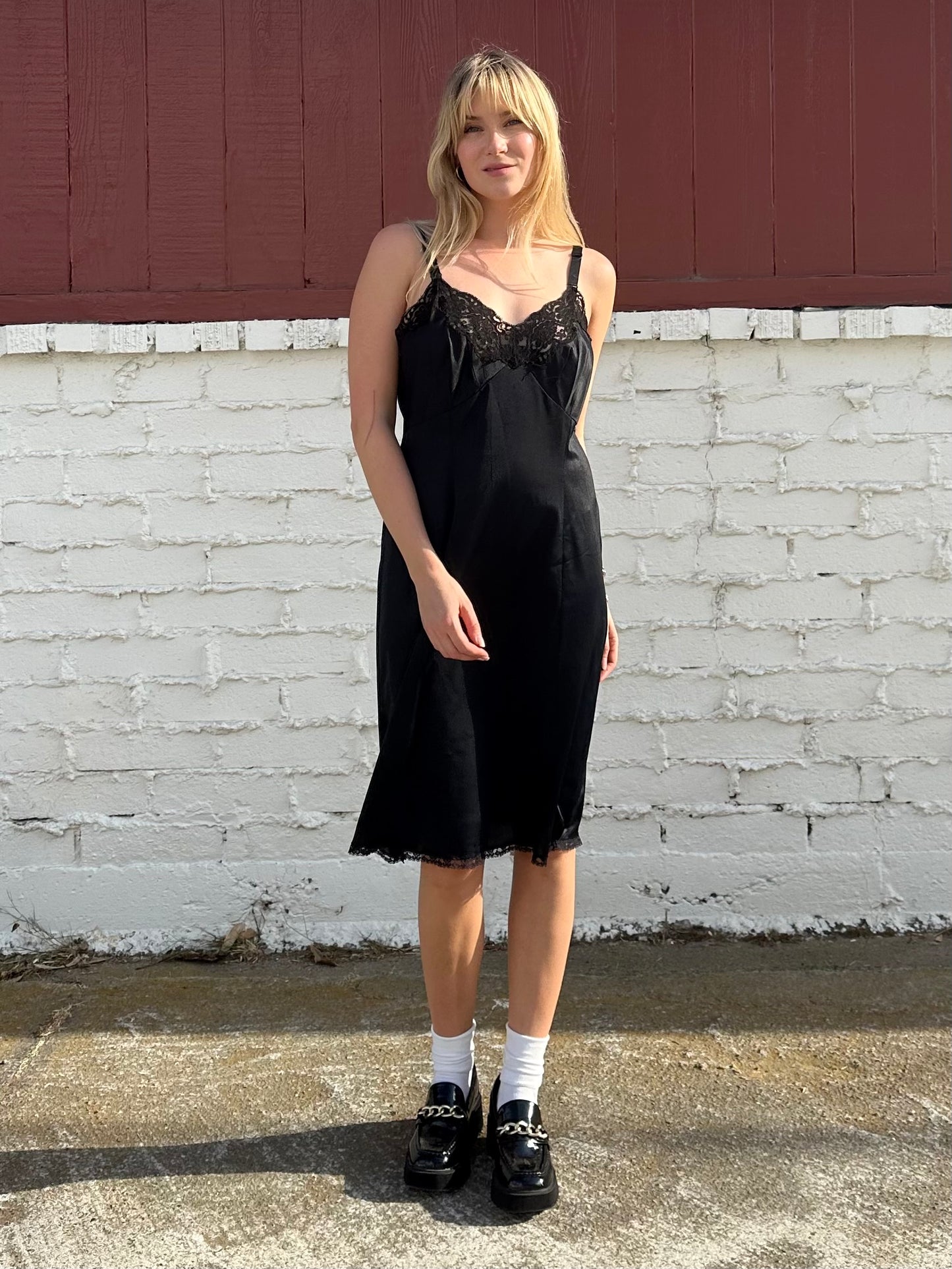 Vintage Black Midi Slip Dress