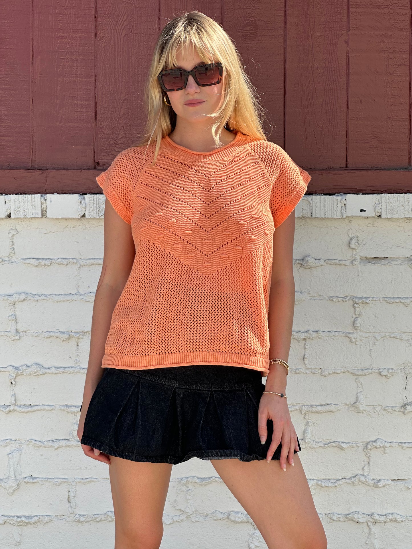 Short Sleeve Orange Sweater