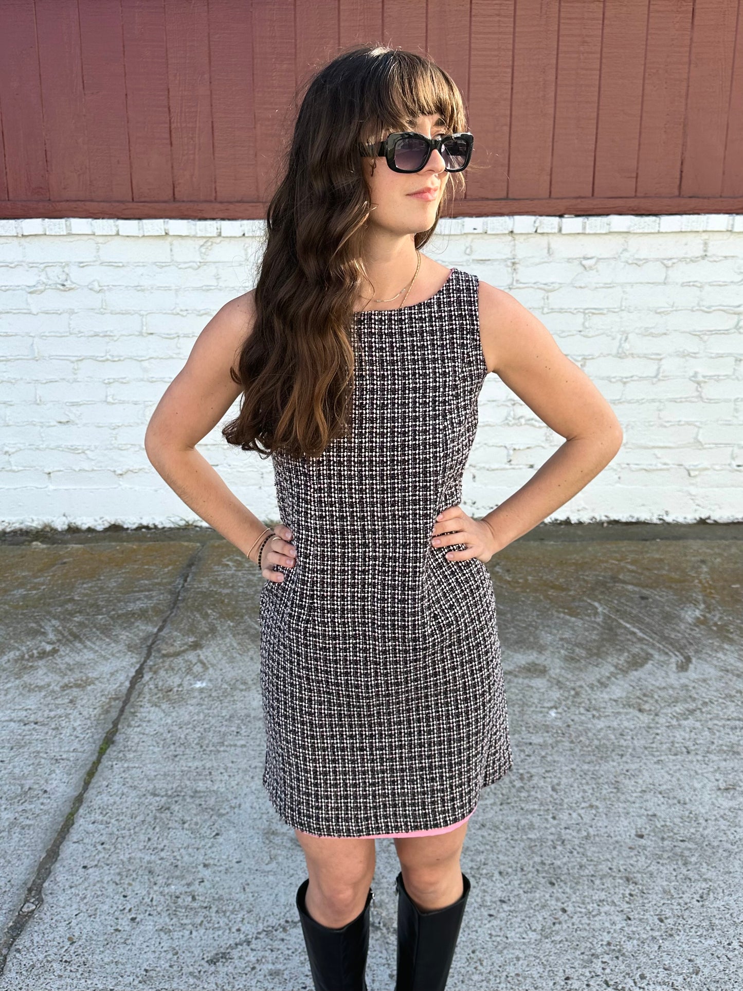 Vintage Black and Pink Tweed Dress