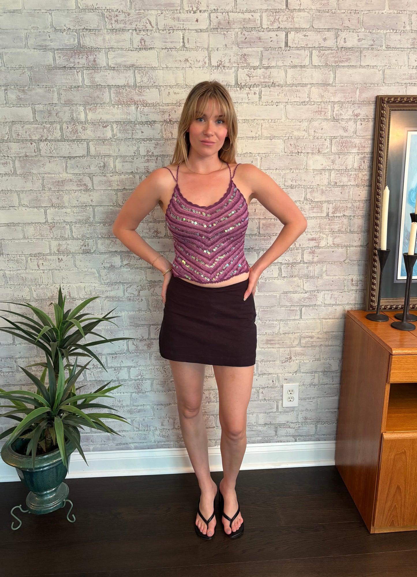 Pink Crochet Sequin Top