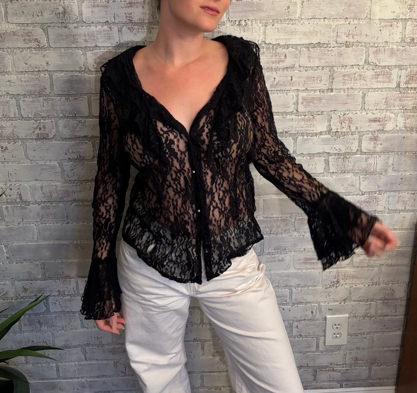Vintage Sheer Black Lace Top