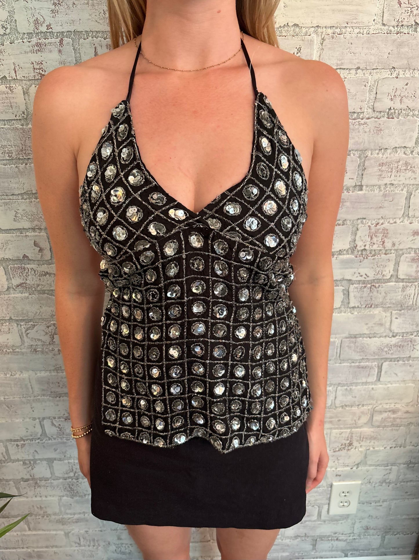 Black Sequin Halter Top