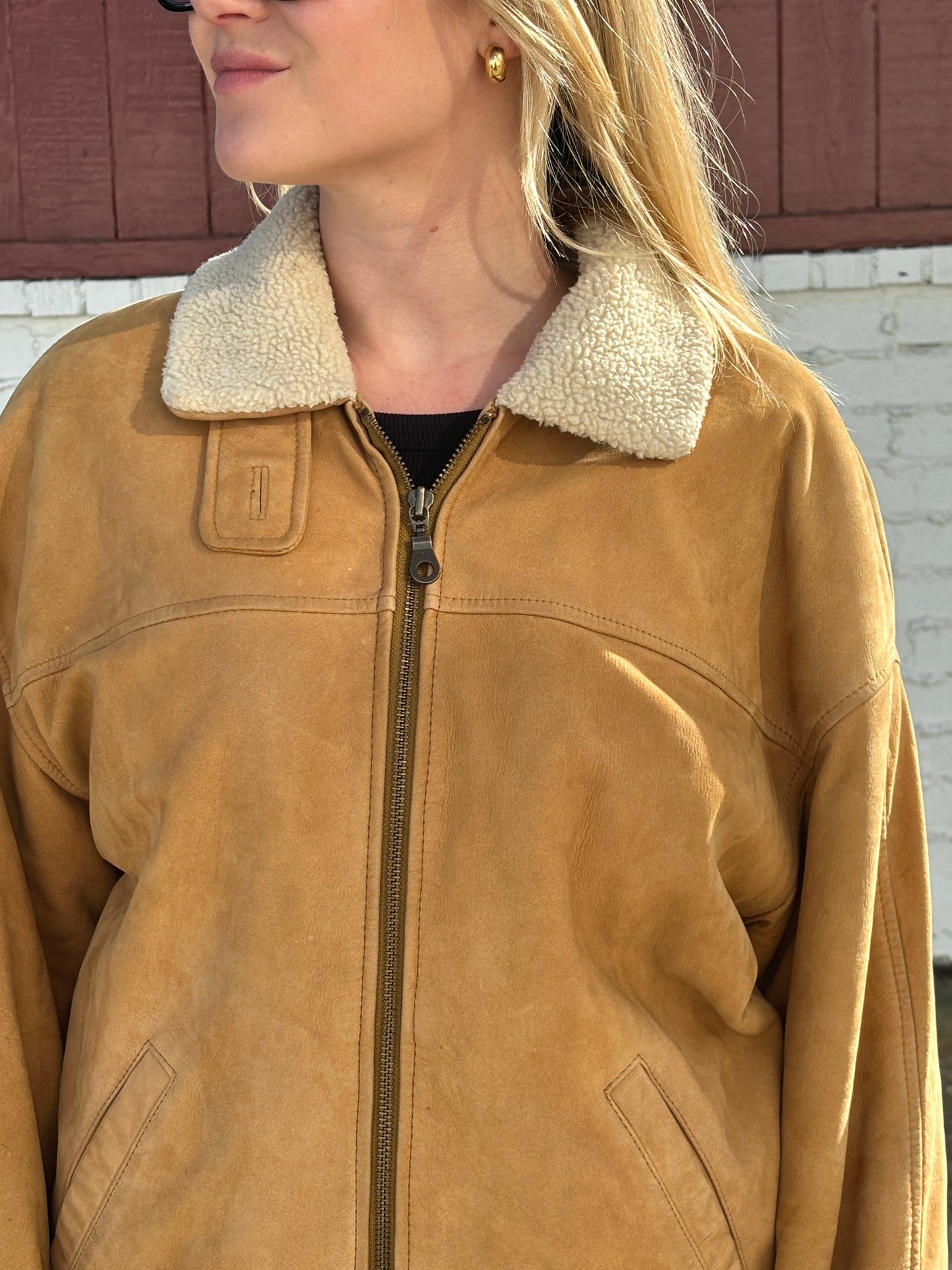 Leather Sherpa Bomber Jacket