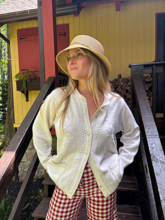Vintage White Embroidered Cardigan