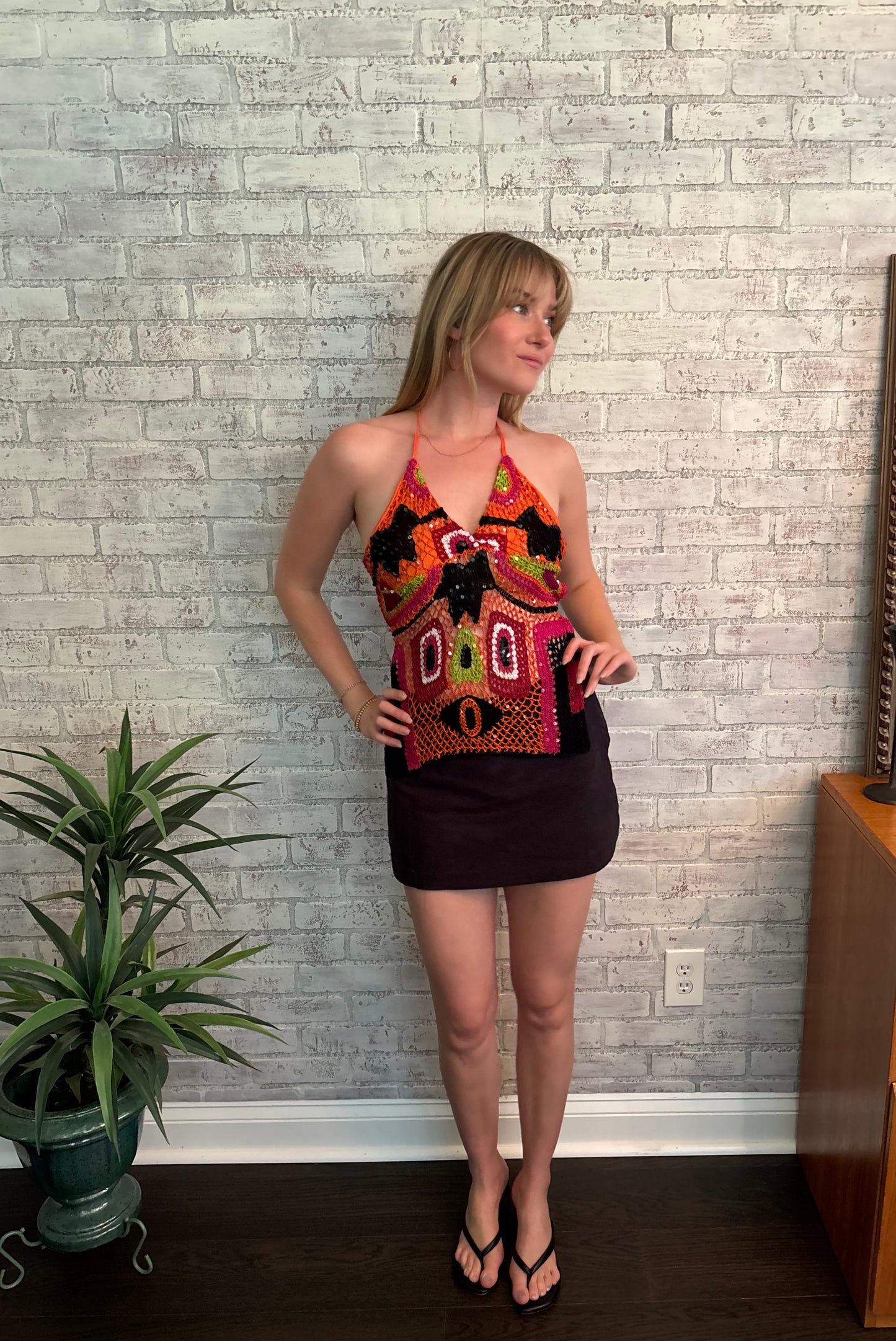 Multicolor Crochet Sequin Halter Top