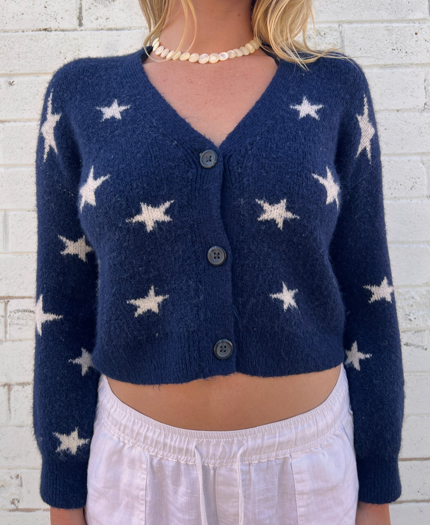 Star Print Cropped Cardigan